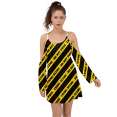 Warning Colors Yellow And Black - Police No Entrance 2 Kimono Sleeves Boho Dress by DinzDas