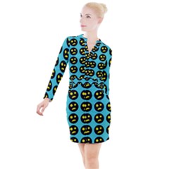 005 - Ugly Smiley With Horror Face - Scary Smiley Button Long Sleeve Dress by DinzDas