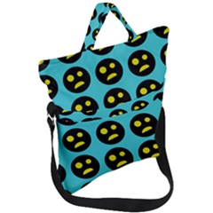 005 - Ugly Smiley With Horror Face - Scary Smiley Fold Over Handle Tote Bag by DinzDas