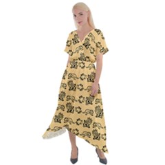 Inka Cultur Animal - Animals And Occult Religion Cross Front Sharkbite Hem Maxi Dress by DinzDas