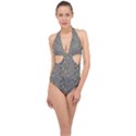 Abstract Flowers And Circle Halter Front Plunge Swimsuit View1