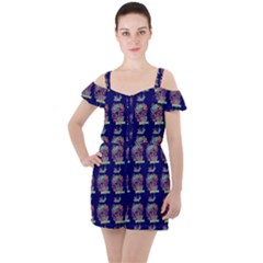 Jaw Dropping Horror Hippie Skull Ruffle Cut Out Chiffon Playsuit by DinzDas