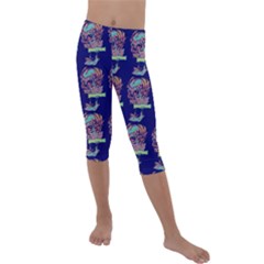 Jaw Dropping Horror Hippie Skull Kids  Lightweight Velour Capri Leggings  by DinzDas