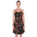 Red Dark Camo Abstract Print Ruffle Detail Chiffon Dress View1