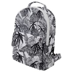 Black And White Leafs Pattern, Tropical Jungle, Nature Themed Flap Pocket Backpack (small) by Casemiro