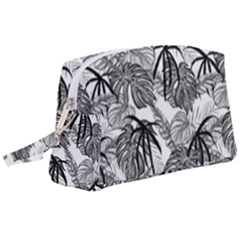 Black And White Leafs Pattern, Tropical Jungle, Nature Themed Wristlet Pouch Bag (large) by Casemiro