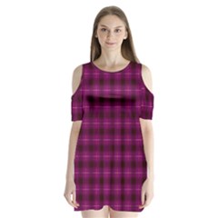 Dark Purple, Violet Tartan, Buffalo Plaid Like Pattern Shoulder Cutout Velvet One Piece by Casemiro