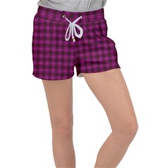 Dark Purple, Violet Tartan, Buffalo Plaid Like Pattern Velour Lounge Shorts by Casemiro