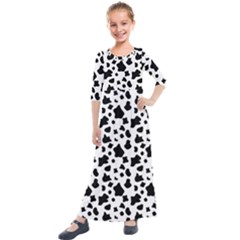 Black And White Cow Spots Pattern, Animal Fur Print, Vector Kids  Quarter Sleeve Maxi Dress by Casemiro