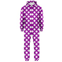 White And Purple, Polka Dots, Retro, Vintage Dotted Pattern Hooded Jumpsuit (men)  by Casemiro