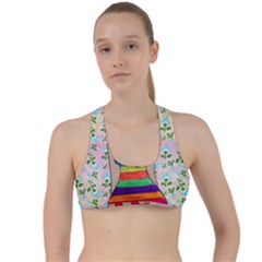 Tan Swimmer Flowerwall Criss Cross Racerback Sports Bra by snowwhitegirl