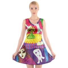 Circus Ghosts V-neck Sleeveless Dress by snowwhitegirl