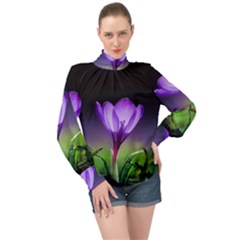 Flower High Neck Long Sleeve Chiffon Top by Sparkle