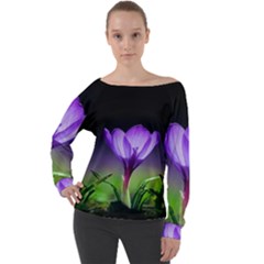 Floral Nature Off Shoulder Long Sleeve Velour Top by Sparkle