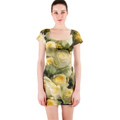 Yellow Roses Short Sleeve Bodycon Dress by Sparkle