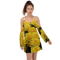 Yellow Roses Kimono Sleeves Boho Dress by Sparkle