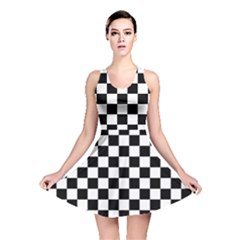 Black And White Chessboard Pattern, Classic, Tiled, Chess Like Theme Reversible Skater Dress by Casemiro