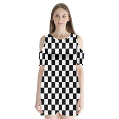 Black And White Chessboard Pattern, Classic, Tiled, Chess Like Theme Shoulder Cutout Velvet One Piece by Casemiro