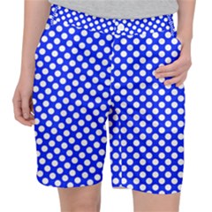 Dark Blue And White Polka Dots Pattern, Retro Pin-up Style Theme, Classic Dotted Theme Pocket Shorts by Casemiro