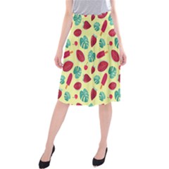 Watermelons, Fruits And Ice Cream, Pastel Colors, At Yellow Midi Beach Skirt by Casemiro