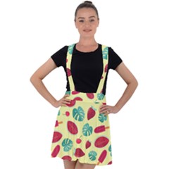 Watermelons, Fruits And Ice Cream, Pastel Colors, At Yellow Velvet Suspender Skater Skirt by Casemiro