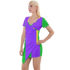 New Orleans Carnival Colors Mardi Gras Short Sleeve Asymmetric Mini Dress by yoursparklingshop