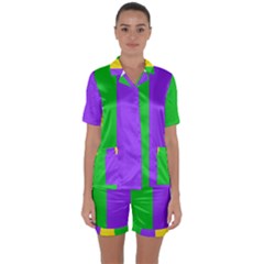 New Orleans Carnival Colors Mardi Gras Satin Short Sleeve Pyjamas Set by yoursparklingshop