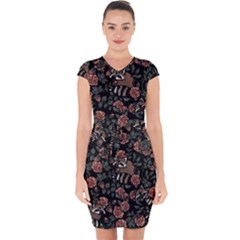 Raccoon Floral Capsleeve Drawstring Dress  by BubbSnugg