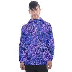 Vibrant Blue Flowers Pattern Motif Men s Front Pocket Pullover Windbreaker by dflcprintsclothing