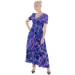 Vibrant Blue Flowers Pattern Motif Button Up Short Sleeve Maxi Dress by dflcprintsclothing