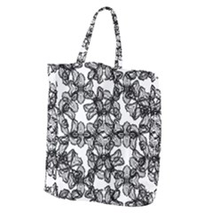 Stylized Botanical Motif Black And White Print Giant Grocery Tote by dflcprintsclothing