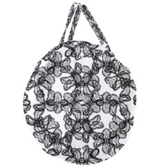 Stylized Botanical Motif Black And White Print Giant Round Zipper Tote by dflcprintsclothing