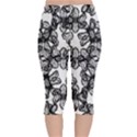 Stylized Botanical Motif Black And White Print Velvet Capri Leggings  View2