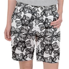 Stylized Botanical Motif Black And White Print Pocket Shorts by dflcprintsclothing