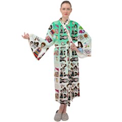 Kawaii Collage Green Ombre Maxi Velour Kimono by snowwhitegirl