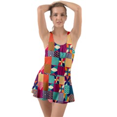 Geometric Mosaic Ruffle Top Dress Swimsuit by designsbymallika