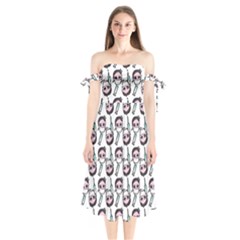 Doctor Pattern White Shoulder Tie Bardot Midi Dress by snowwhitegirl