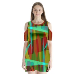 Rainbow Colors Palette Mix, Abstract Triangles, Asymmetric Pattern Shoulder Cutout Velvet One Piece by Casemiro