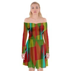 Rainbow Colors Palette Mix, Abstract Triangles, Asymmetric Pattern Off Shoulder Skater Dress by Casemiro