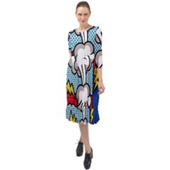 Rays Smoke Pop Art Style Vector Illustration Ruffle End Midi Chiffon Dress by Amaryn4rt