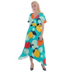 Pop Art Style Citrus Seamless Pattern Cross Front Sharkbite Hem Maxi Dress by Amaryn4rt