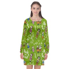 Seamless Pattern With Kids Long Sleeve Chiffon Shift Dress  by Amaryn4rt