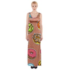 Doughnut Doodle Colorful Seamless Pattern Thigh Split Maxi Dress by Amaryn4rt