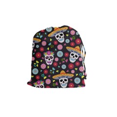 Day Dead Skull With Floral Ornament Flower Seamless Pattern Drawstring Pouch (medium) by Amaryn4rt