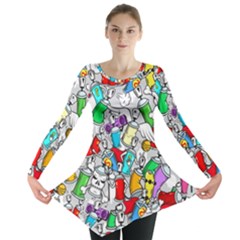 Graffit Characters Seamless Pattern Art Long Sleeve Tunic  by Amaryn4rt