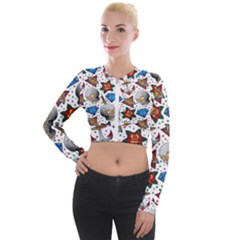 Full Color Flash Tattoo Patterns Long Sleeve Cropped Velvet Jacket by Amaryn4rt