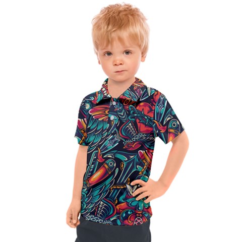 Vintage Tattoos Colorful Seamless Pattern Kids  Polo Tee by Amaryn4rt