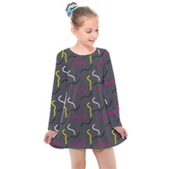 Gray Pattern Kids  Long Sleeve Dress by Saptagram