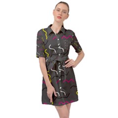 Gray Pattern Belted Shirt Dress by Saptagram