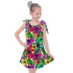 Hibiscus Flowers Pattern, Floral Theme, Rainbow Colors, Colorful Palette Kids  Tie Up Tunic Dress by Casemiro